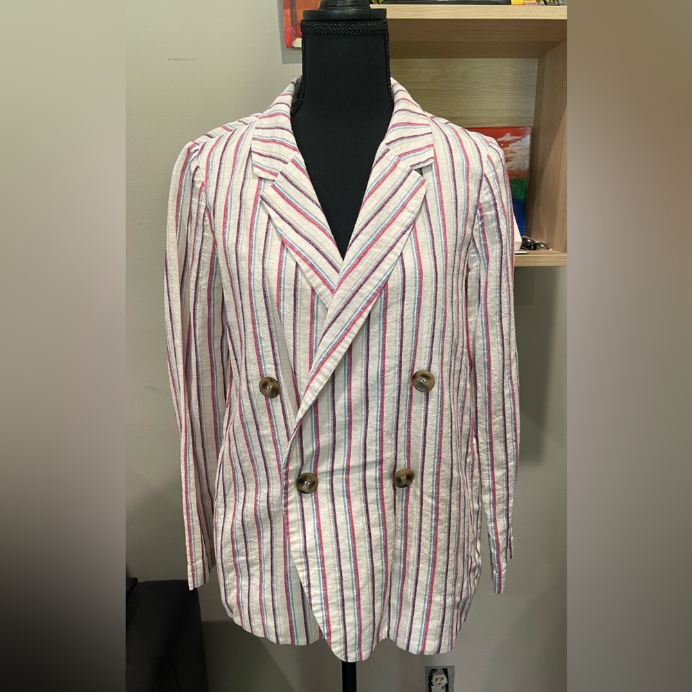 Anthropologie Dolan Anna Double-breasted Striped Linen blazer‎